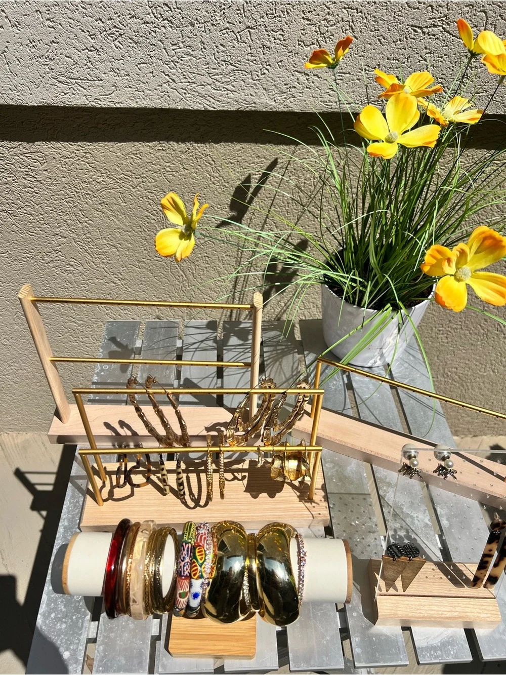 Gold and Wooden Jewelry Display Set